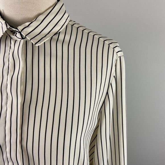 DALIA White & Black Pinstripe Button‎ Down Blouse - Picture 3 of 8